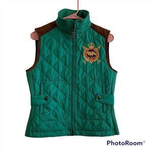 Ralph Lauren Sport VEST Quilted Crown Crest Green Equestrian Brown SUEDE size M